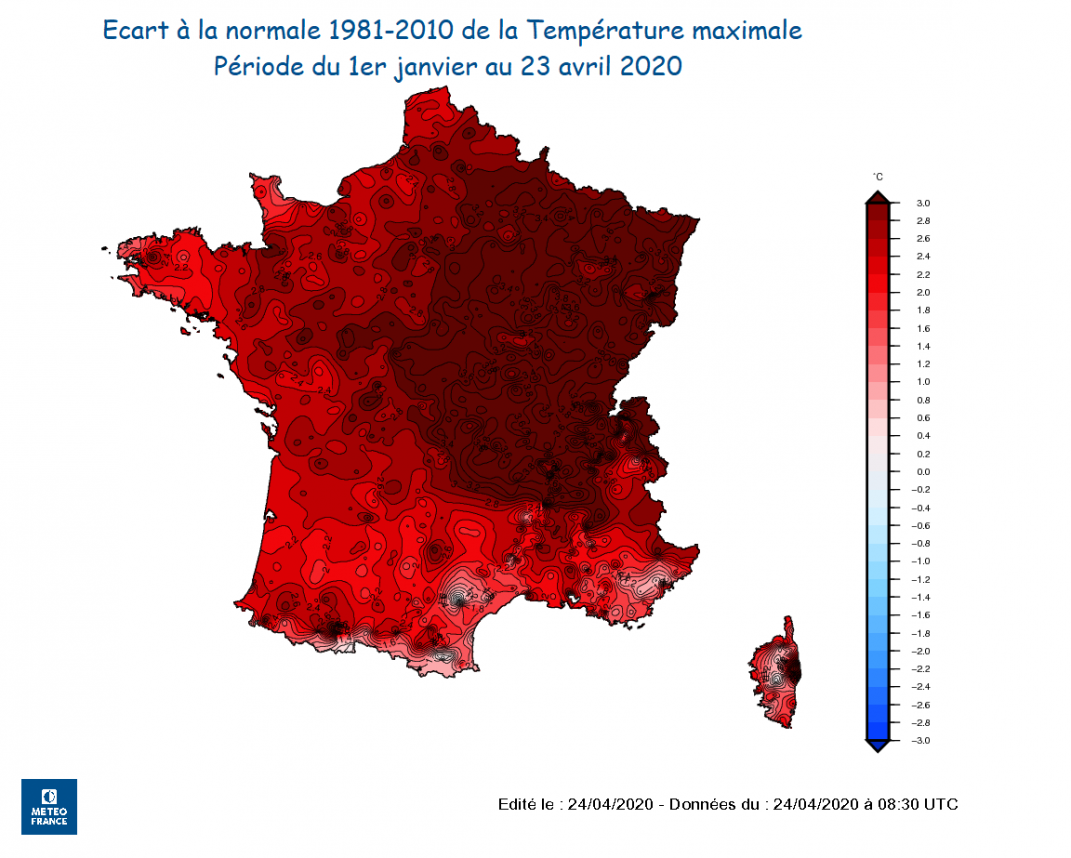 Ecart température janvier avril 2020